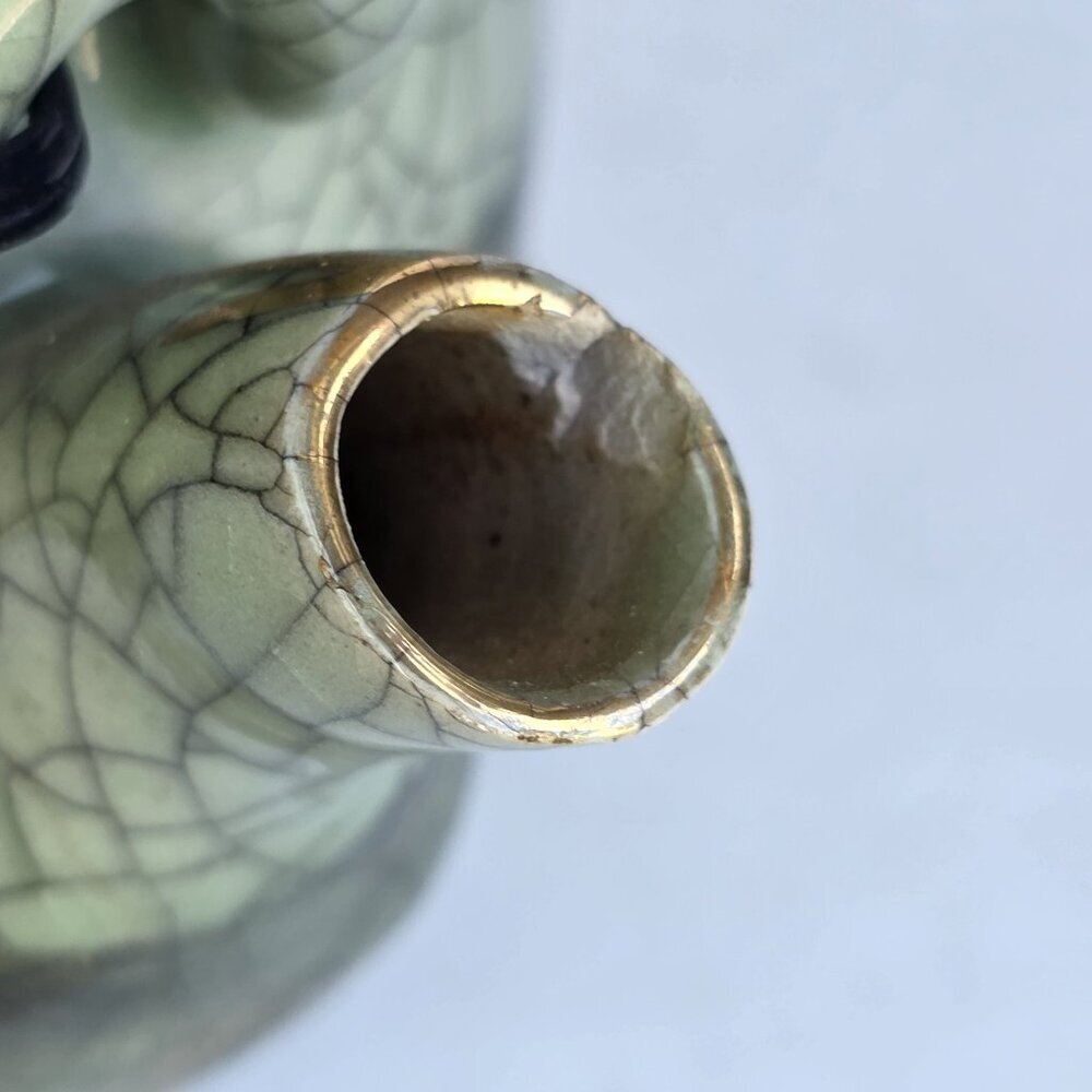 Otagiri Somaware Somayaki Gray-Green Crackle Heart Double Walled Teapot ~ Flaw - Picture 5 of 10